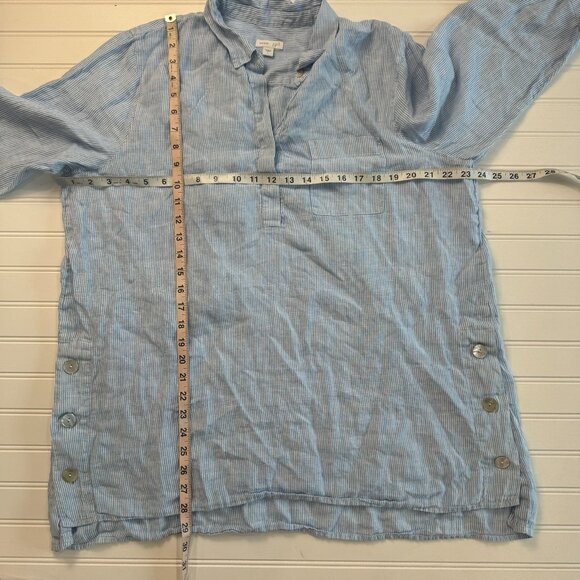 J. Jill Love Linen Blue Pinstripe Long Sleeve Button Down D14 - Picture 2 of 5
